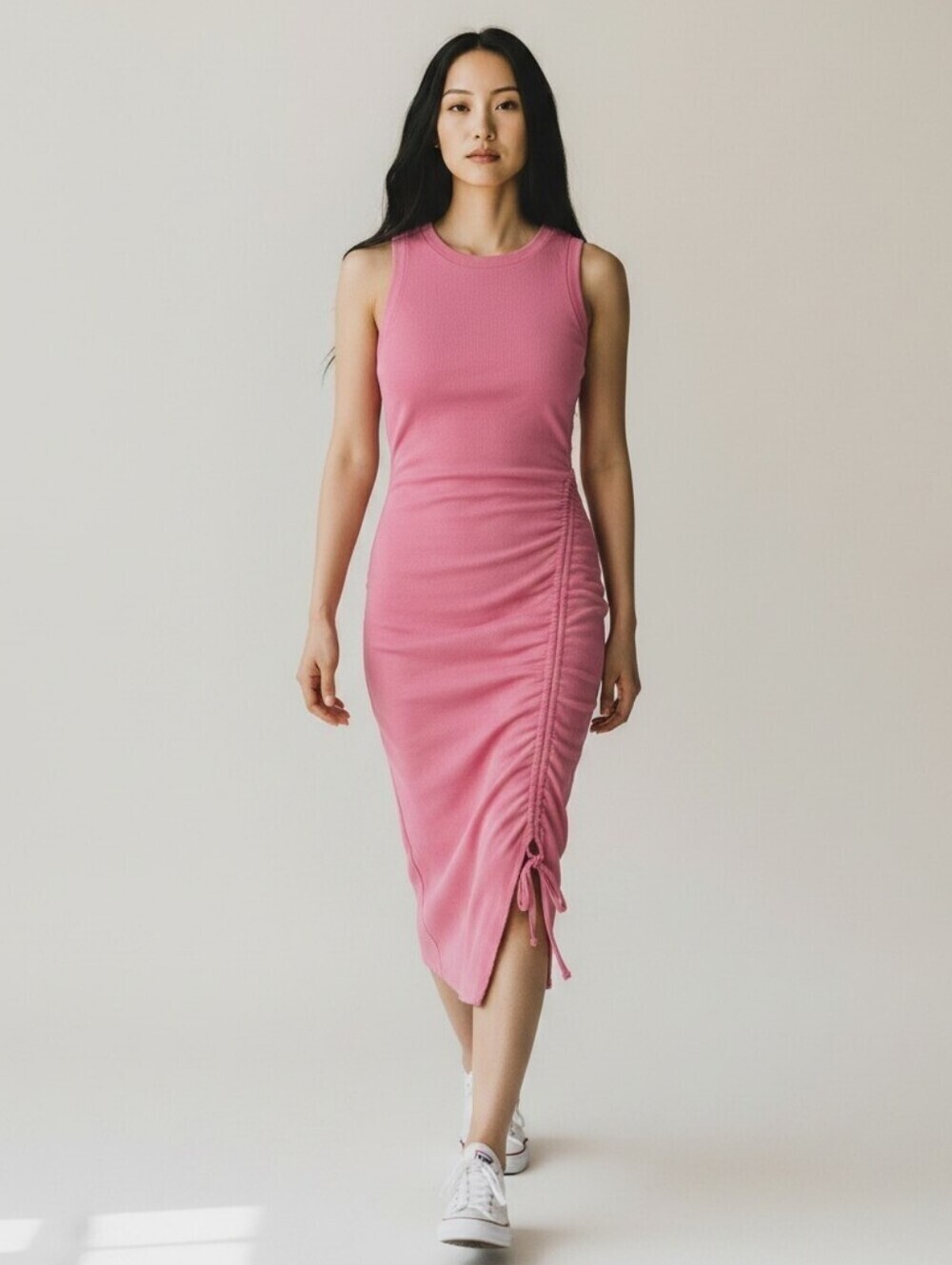 21 Saints Midi Ribbed Ruched side slit dress